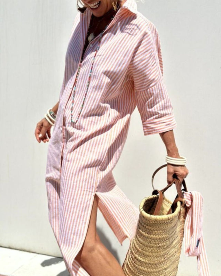 ADRIENNE – CLASSIC STRIPED SHIRT DRESS