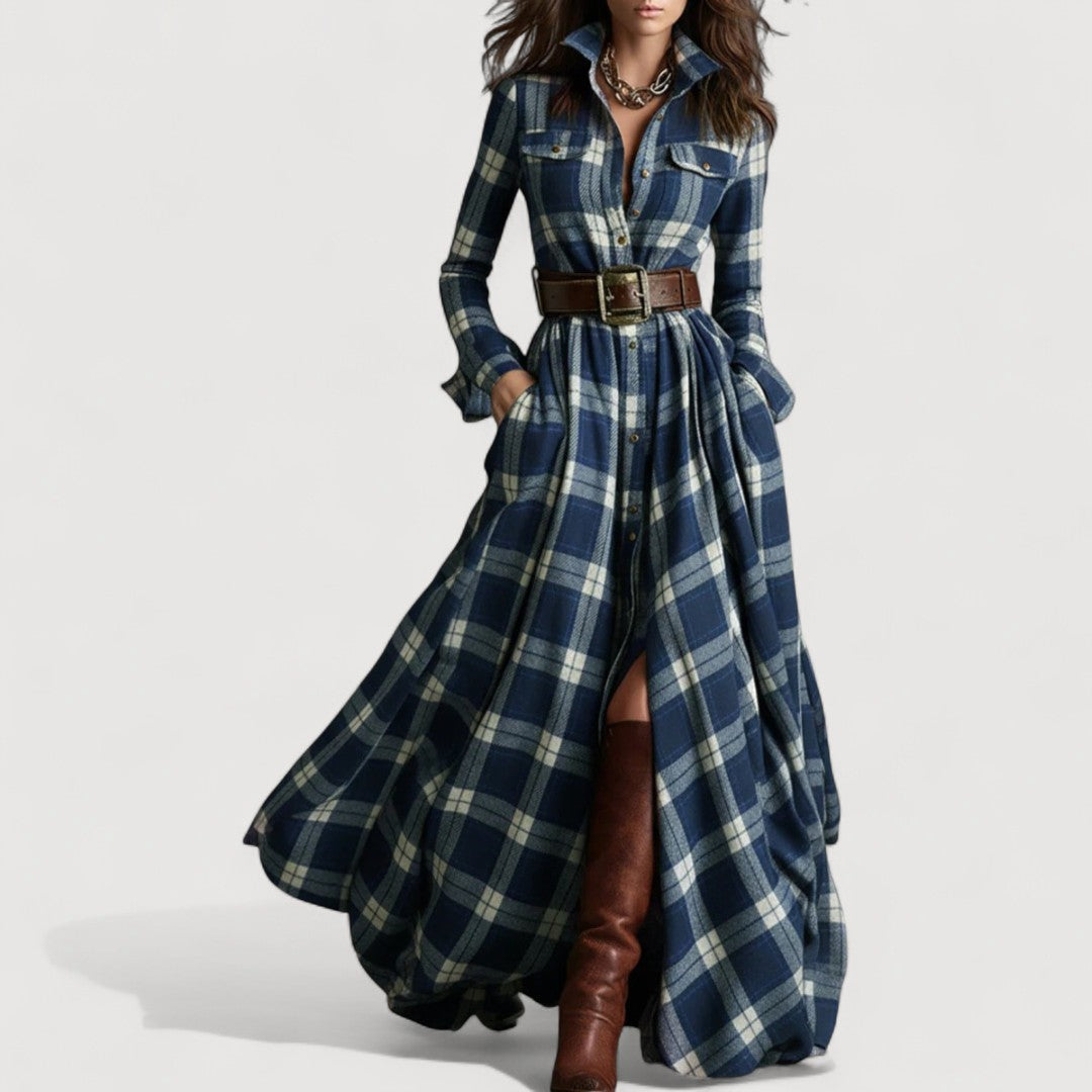 MIRELINE – PLAID MAXI DRESS
