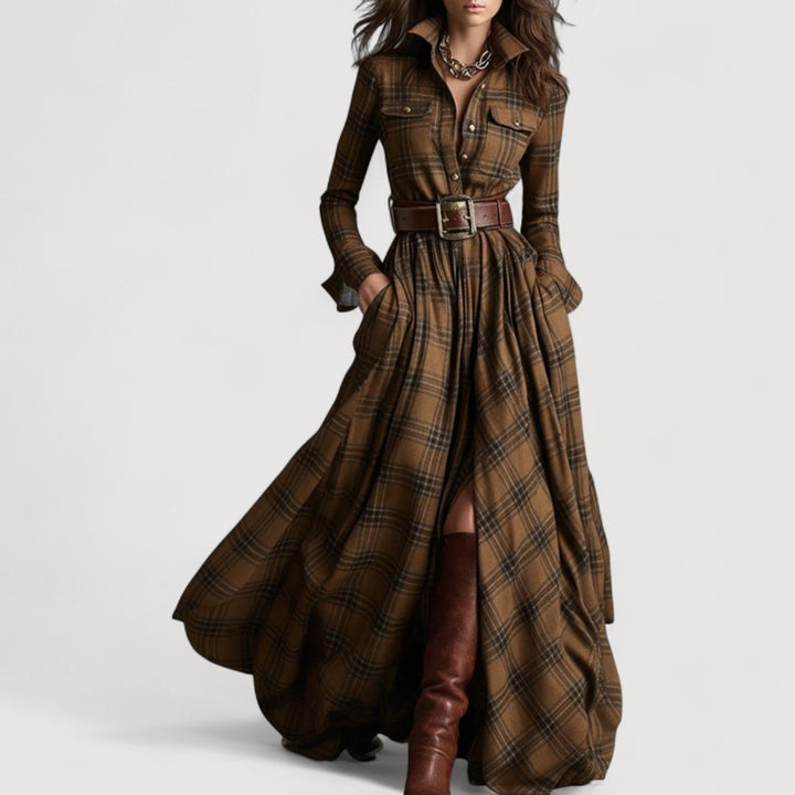 MIRELINE – PLAID MAXI DRESS