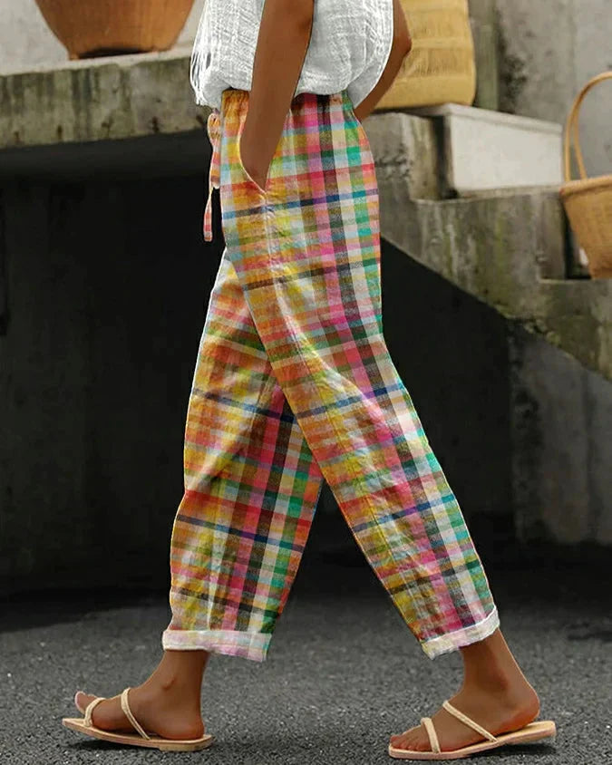 LAYLA – PLAID LINEN PANTS